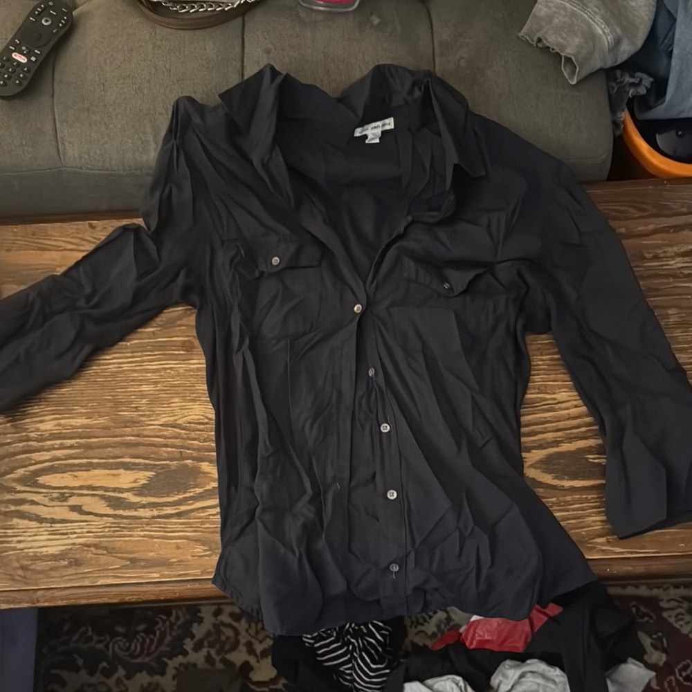 James Perse Black 3/4 Sleeve Button Down Shirt